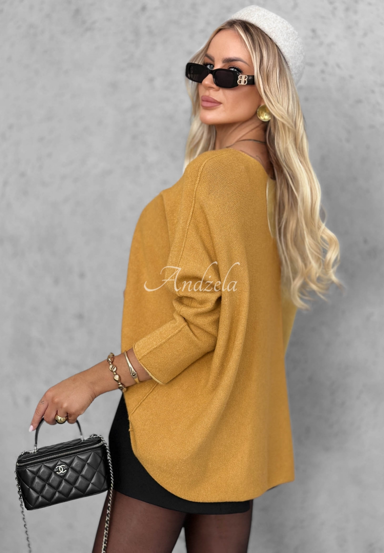 Wiskozowy sweter oversize Mellow Light musztardowy
