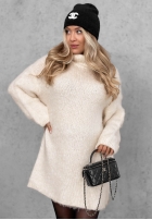 Miękki sweter oversize z golfem Cozy Babe czekoladowo-biały