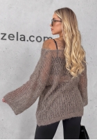 Długi moherowy sweter z paskiem Sweet Comfort burgundowy