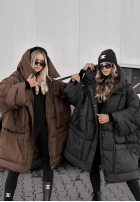 Puchowa kurtka oversize z kapturem Frozen Tale czekoladowa