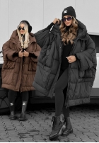 Puchowa kurtka oversize z kapturem Frozen Tale czekoladowa