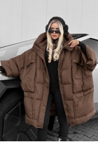 Puchowa kurtka oversize z kapturem Frozen Tale czekoladowa