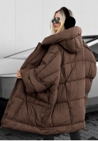 Puchowa kurtka oversize z kapturem Frozen Tale czekoladowa