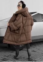 Puchowa kurtka oversize z kapturem Frozen Tale czekoladowa