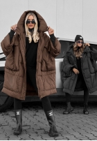 Puchowa kurtka oversize z kapturem Frozen Tale czekoladowa