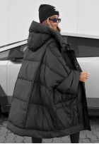 Puchowa kurtka oversize z kapturem Frozen Tale czekoladowa