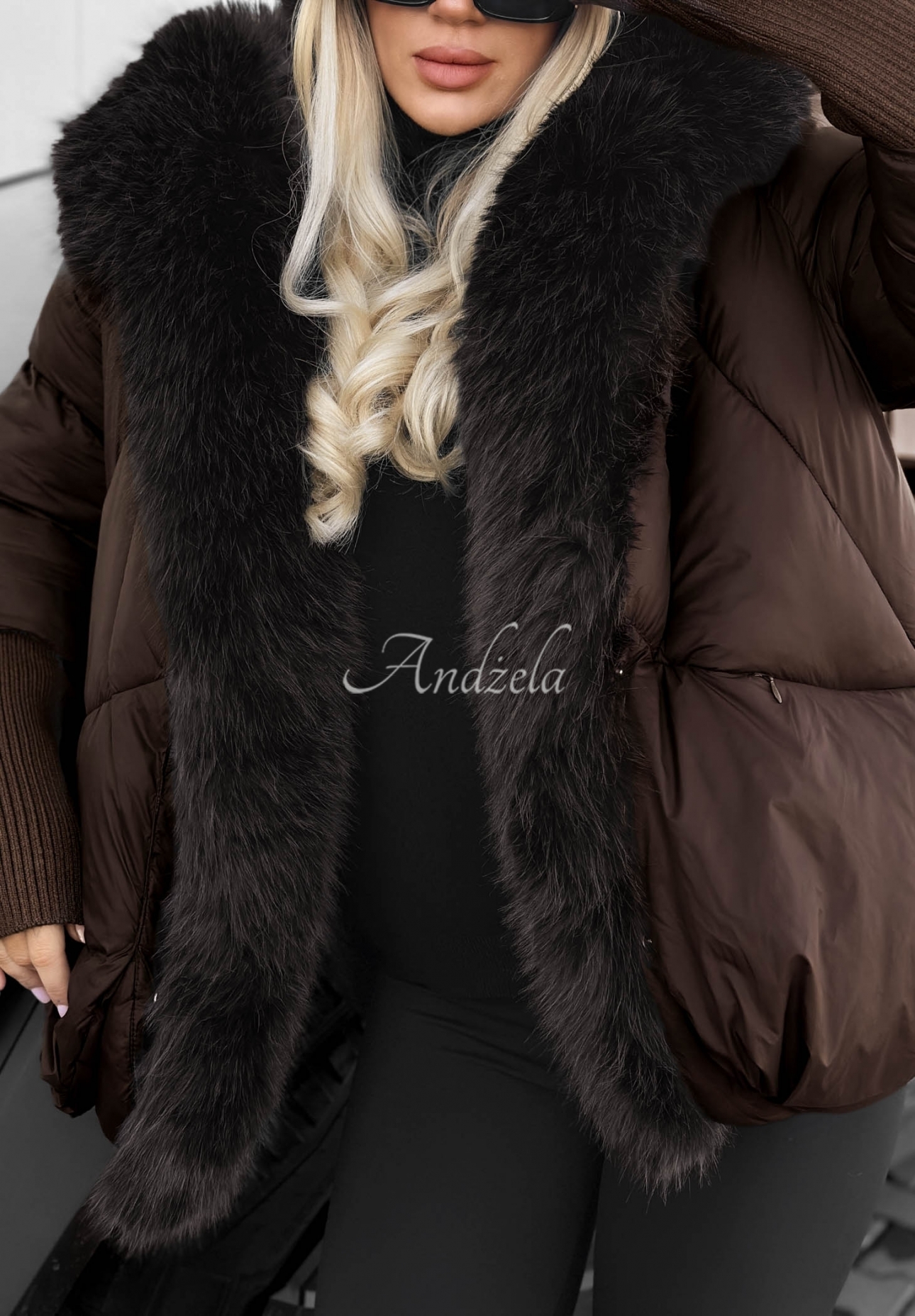 Fall Harmony Chocolate-Colored Quilted Jacket with Fur Trim