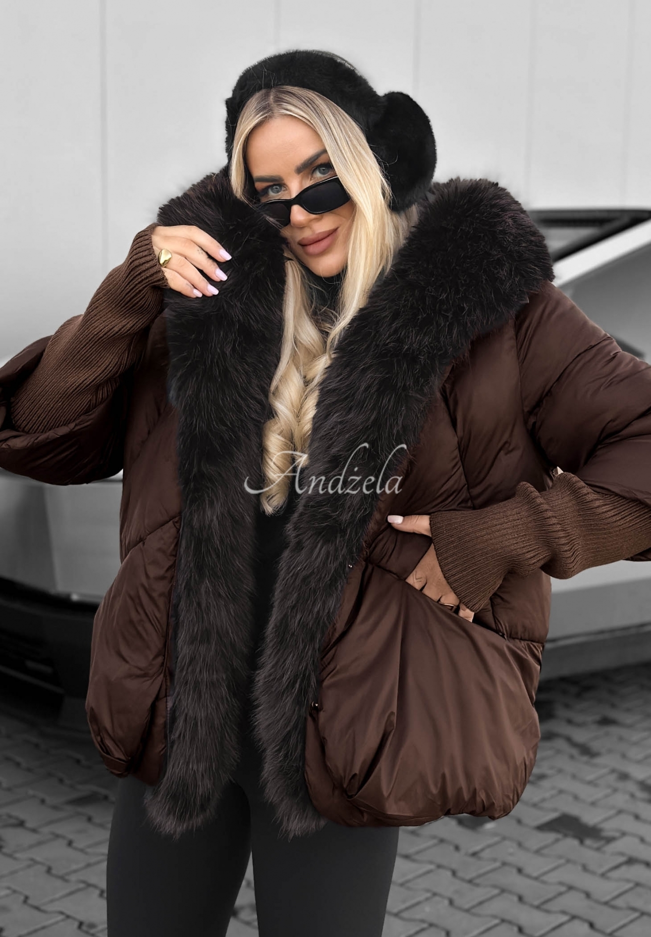 Fall Harmony Chocolate-Colored Quilted Jacket with Fur Trim
