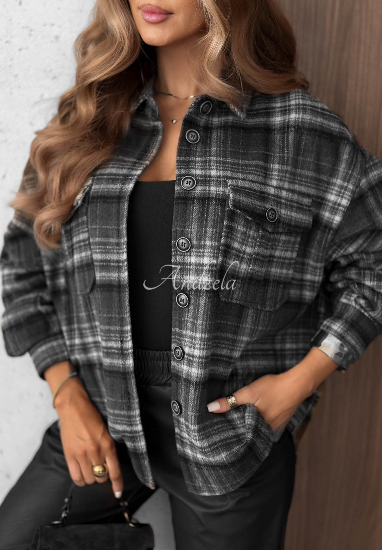 Koszula z wełną w kratę Maple Plaid czarna