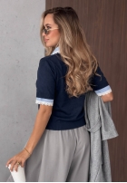 Miękki sweterek z koronką i kołnierzykiem w paski Fall Stripes czekoladowy