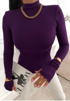 Bluzka z longsleeve z półgolfem First Of All czekoladowa