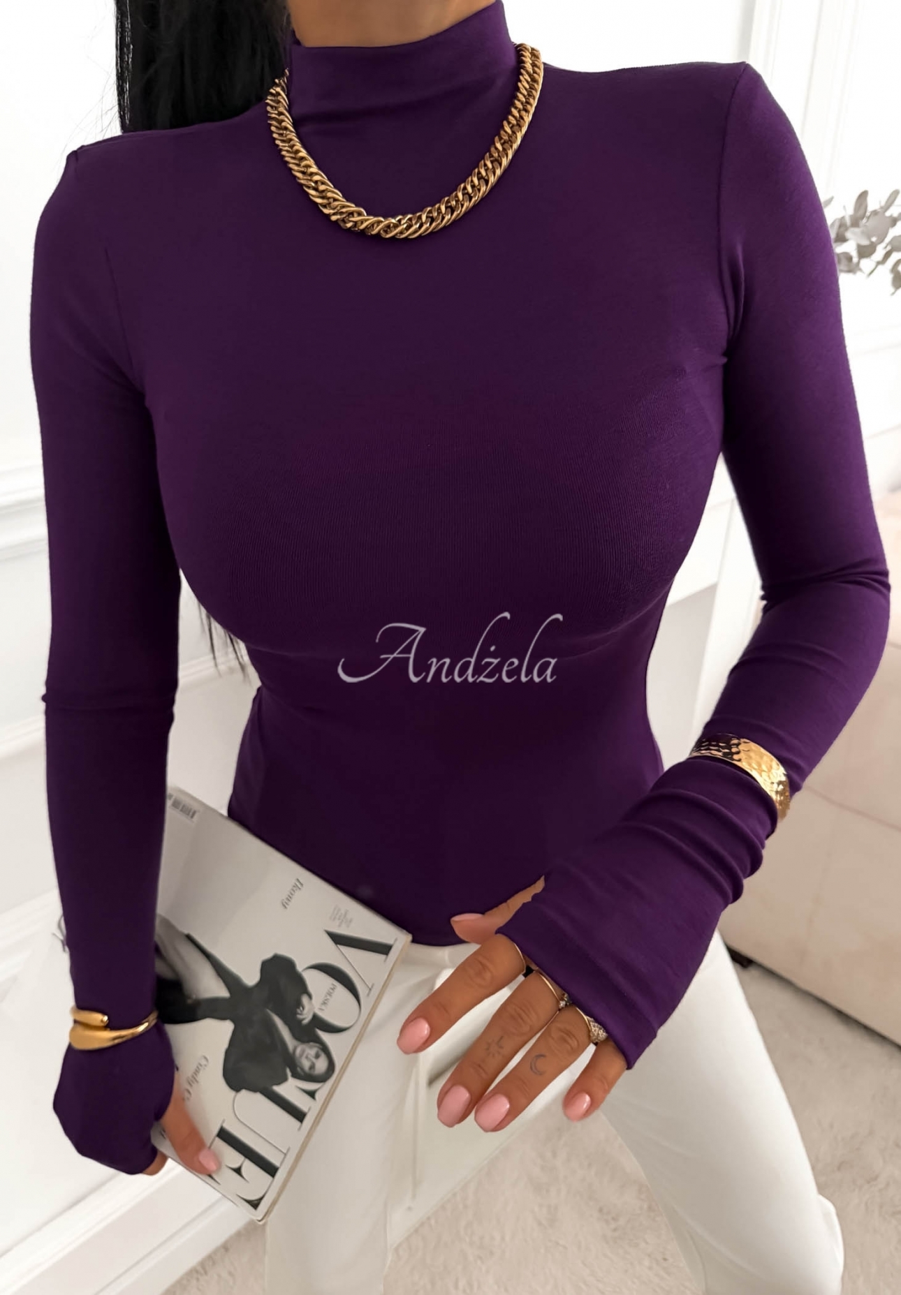 First Of All long-sleeve viscose blouse with a turtleneck, berry blue