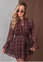 Wzorzysta sukienka mini z falbankami True Romance jagodowa