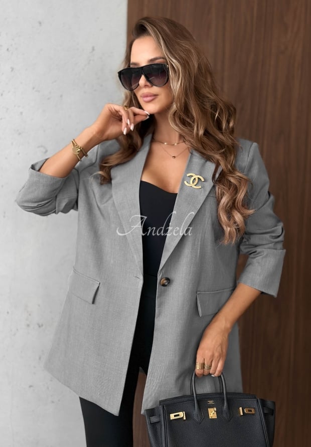 Elegancka marynarka z kołnierzem Timeless Poise jasnoszara