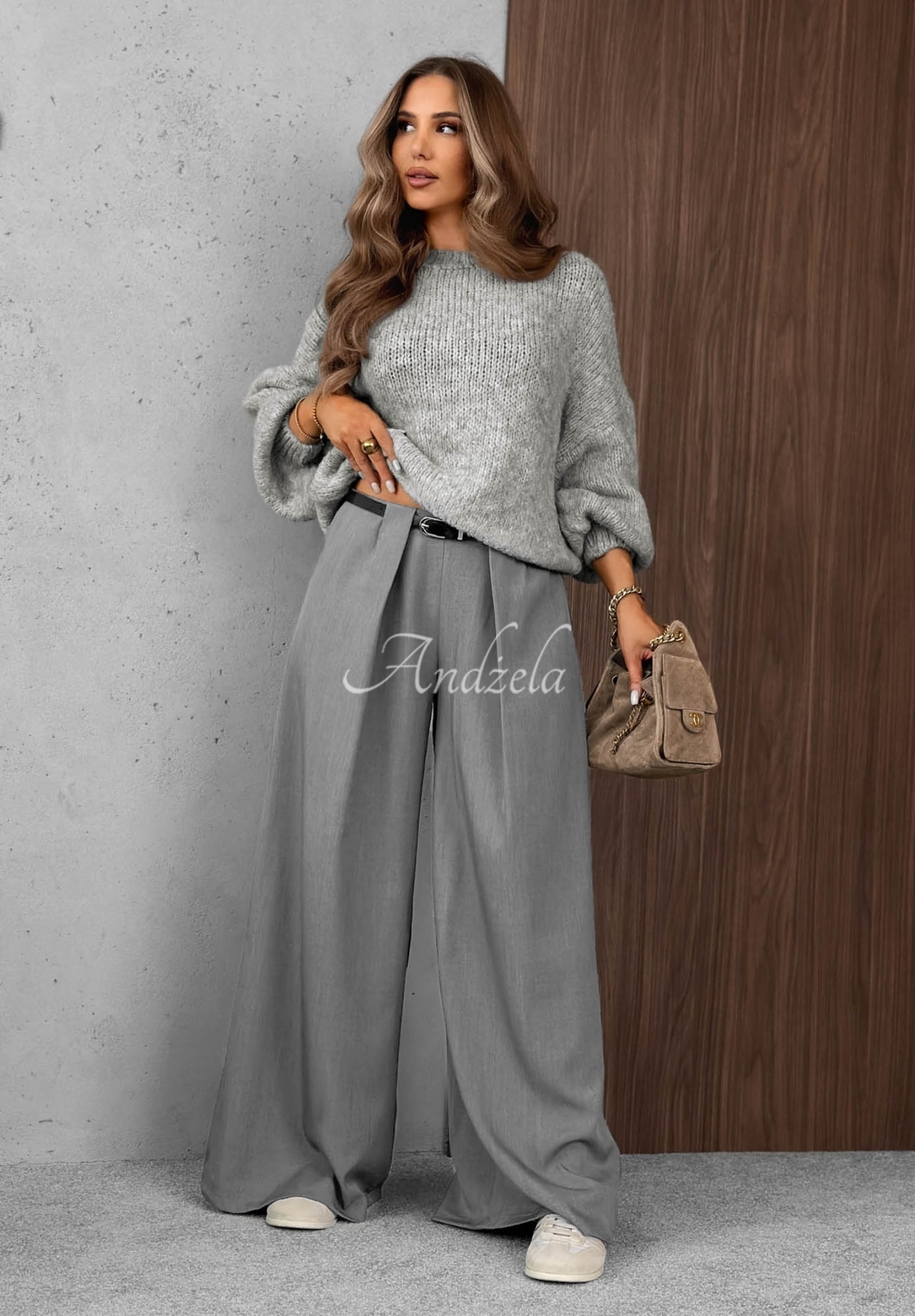 Timeless Poise Light Gray Elegant Wide-Leg Pants with Pleats