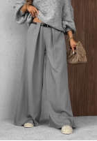 Eleganckie spodnie wide leg z zakładkami Timeless Poise jasnoszare