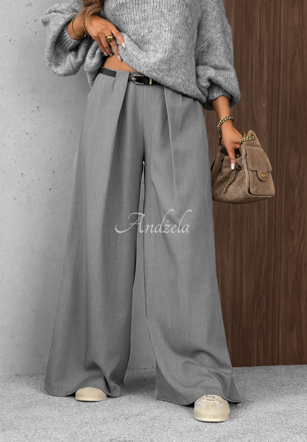 Timeless Poise Light Gray Elegant Wide-Leg Pants with Pleats