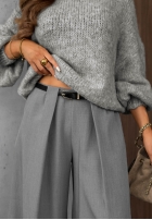 Eleganckie spodnie wide leg z zakładkami Timeless Poise jasnoszare