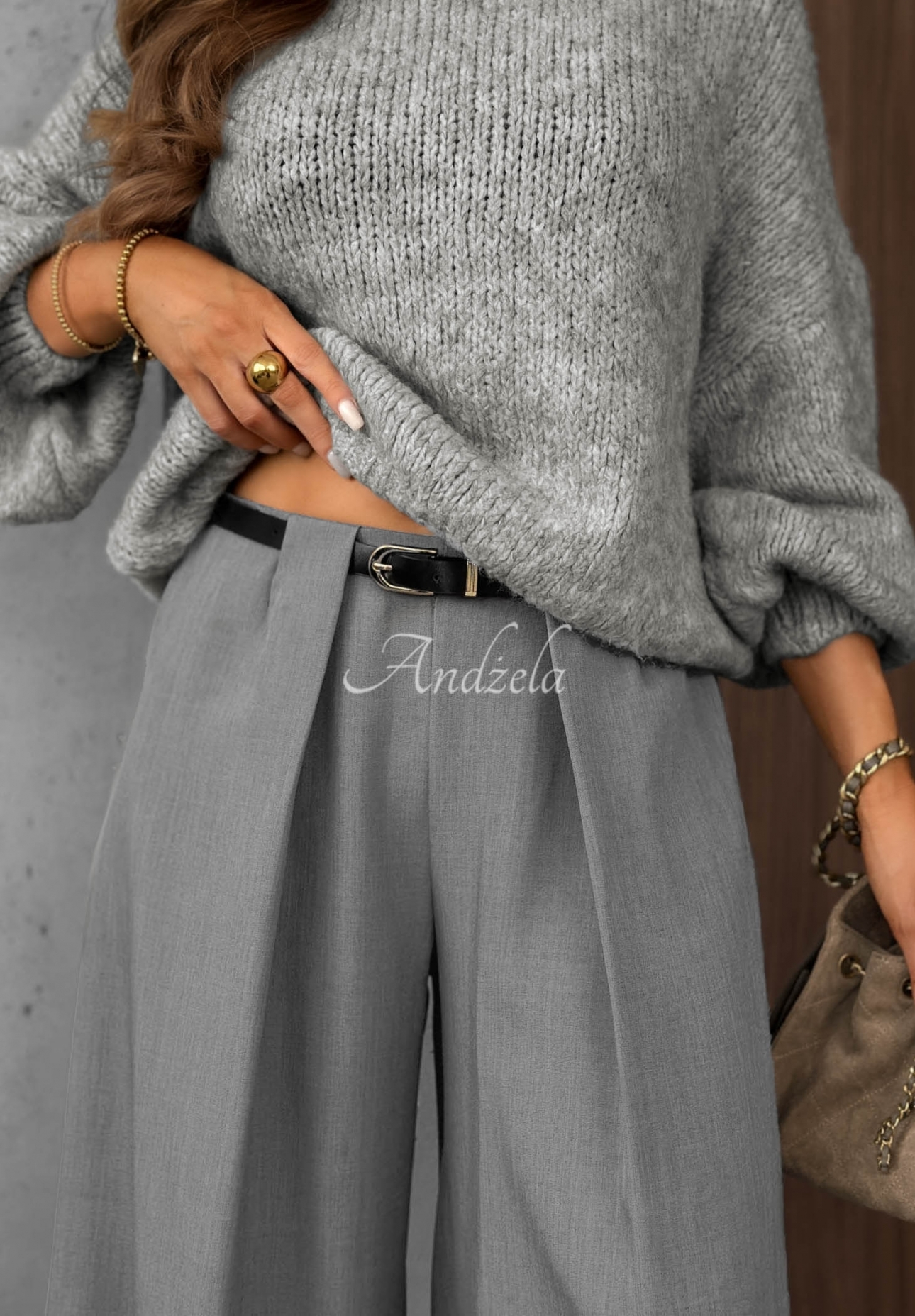 Timeless Poise Light Gray Elegant Wide-Leg Pants with Pleats