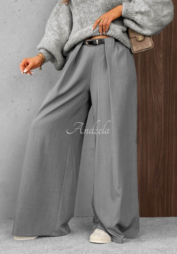 Eleganckie spodnie wide leg z zakładkami Timeless Poise jasnoszare