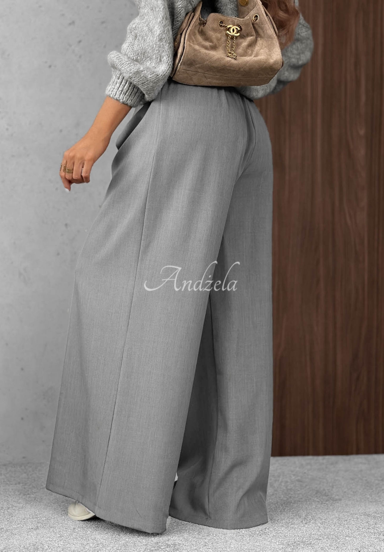 Timeless Poise Light Gray Elegant Wide-Leg Pants with Pleats