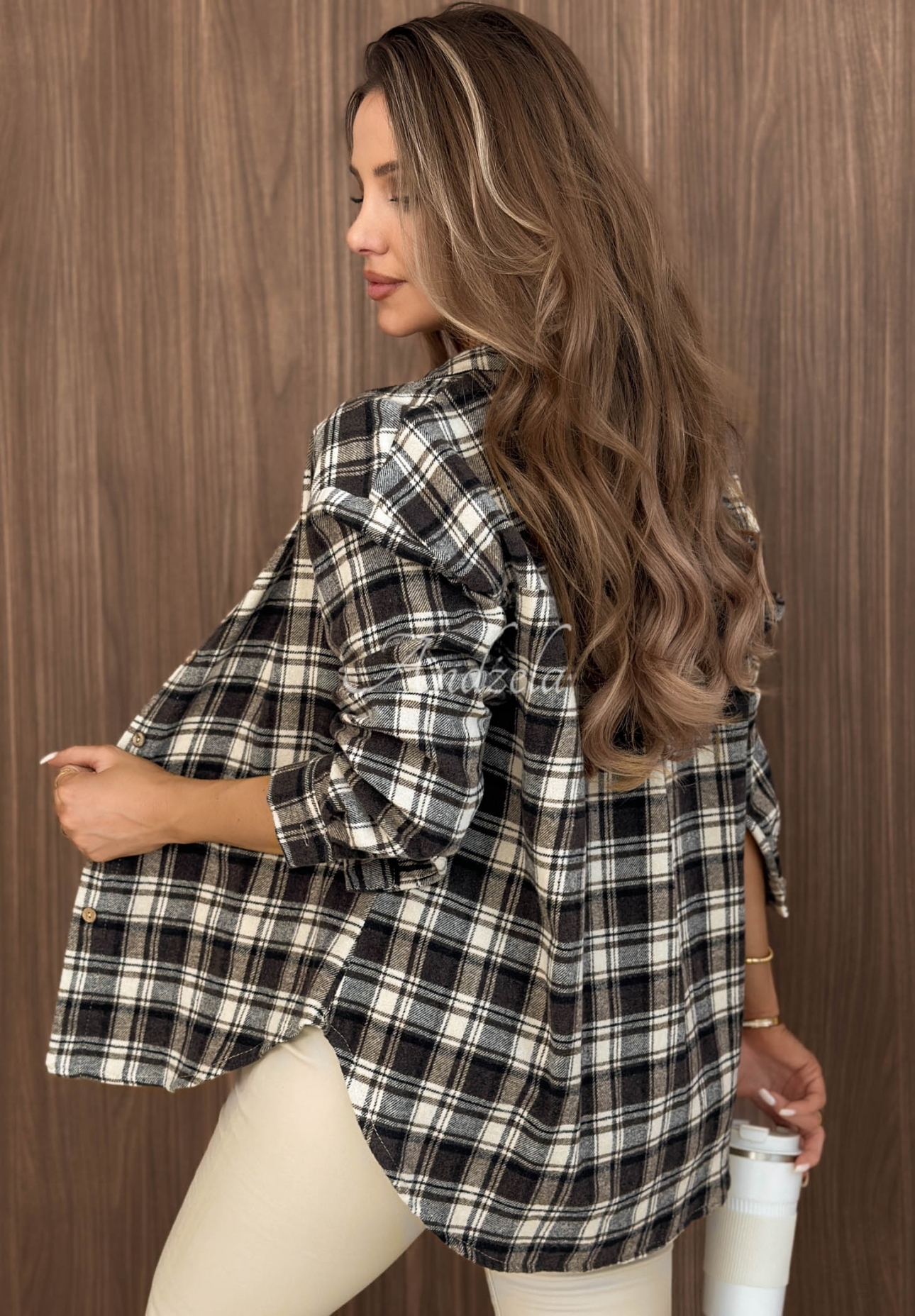 Sweet Trouble Beige and Chocolate-Brown Checkered Collar Cotton Shirt