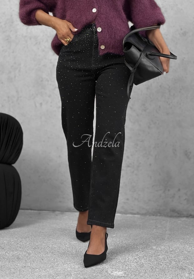Spodnie jeansowe mom fit z kryształkami Glitter Affair czarne