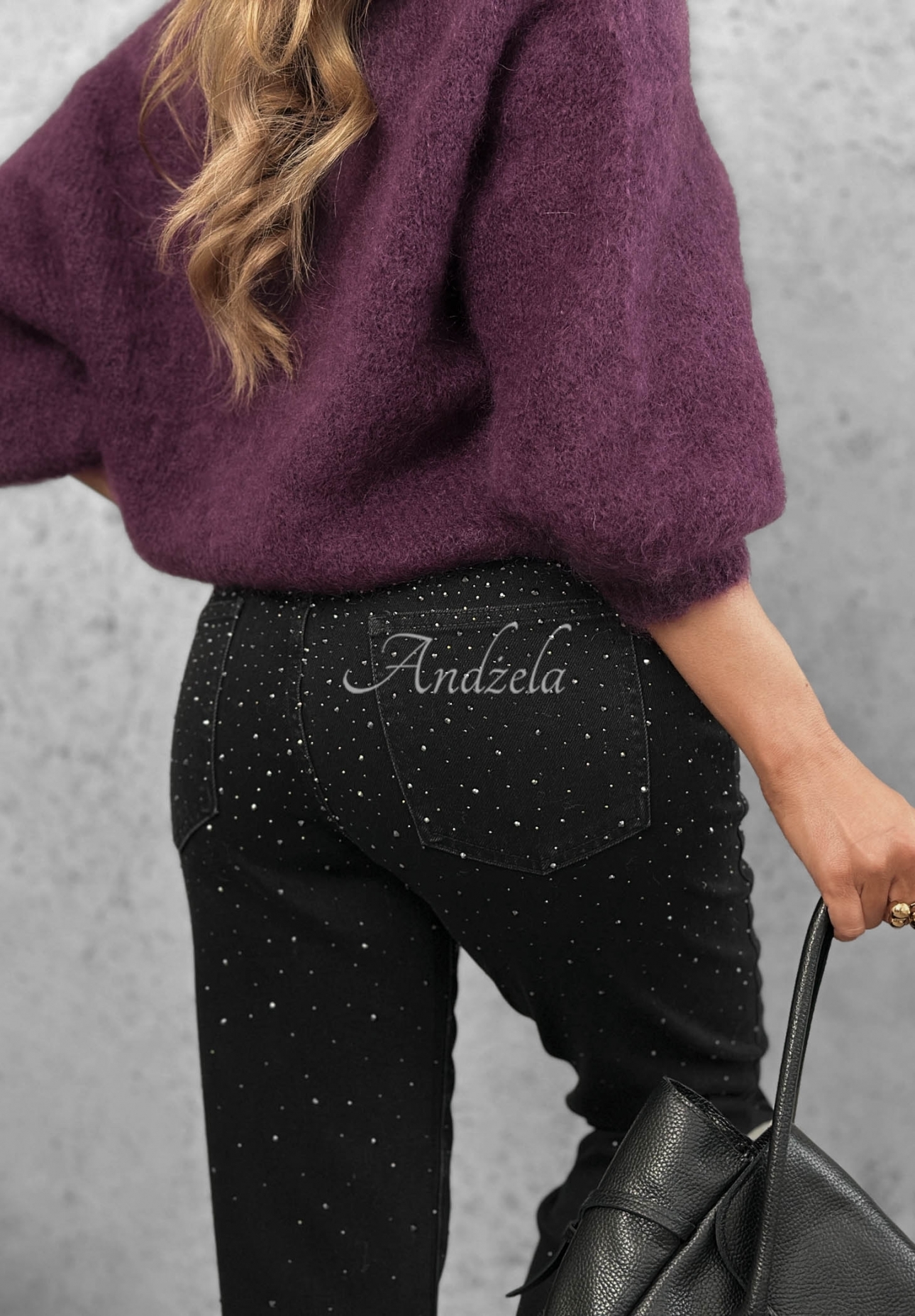 Spodnie jeansowe mom fit z kryształkami Glitter Affair czarne