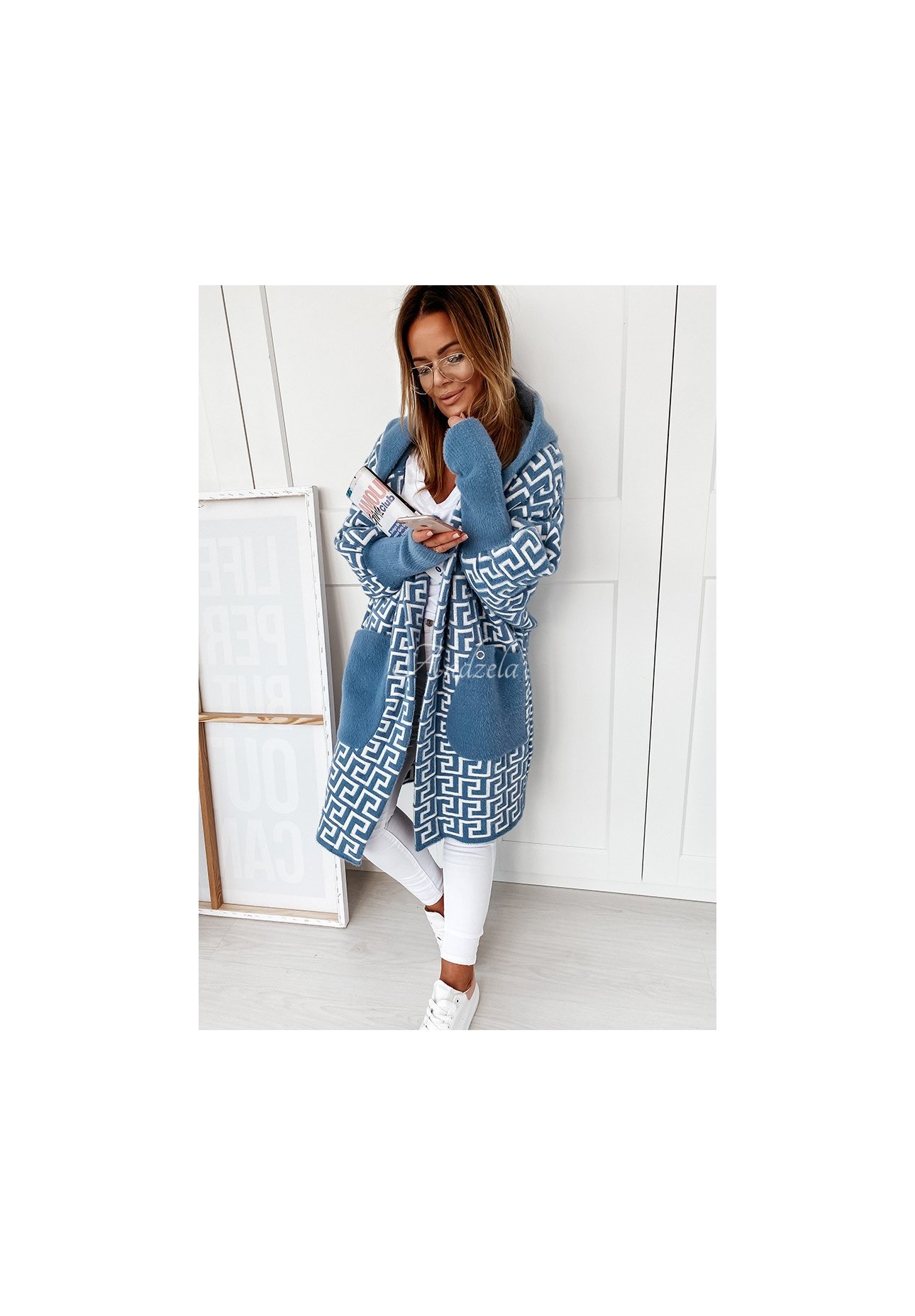 Cocomore Viviano blue long alpaca coat