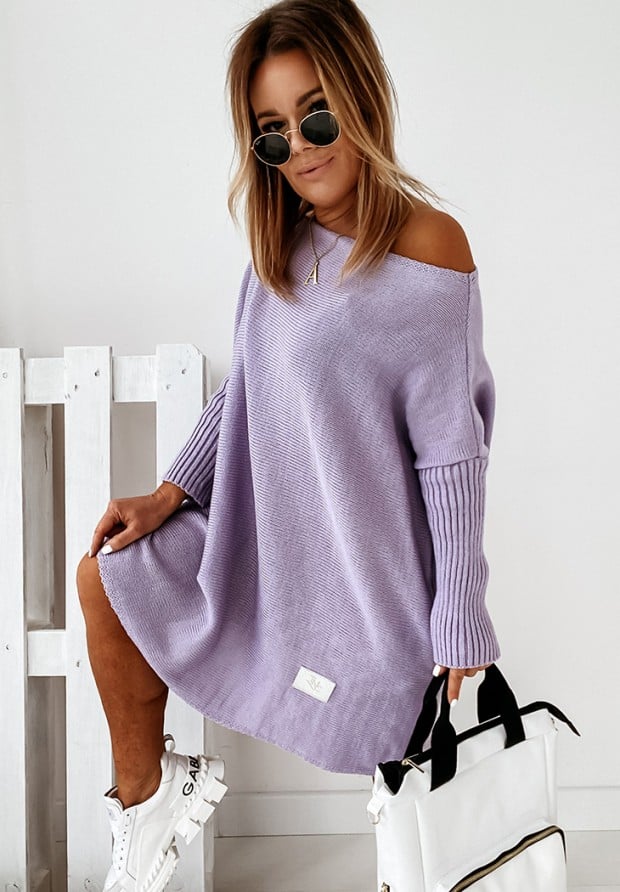 Dzianinowy sweter sukienka oversize California liliowy