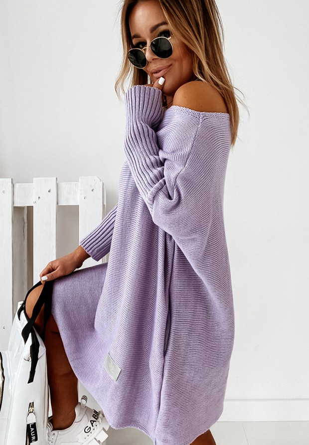 Dzianinowy sweter sukienka oversize California liliowy