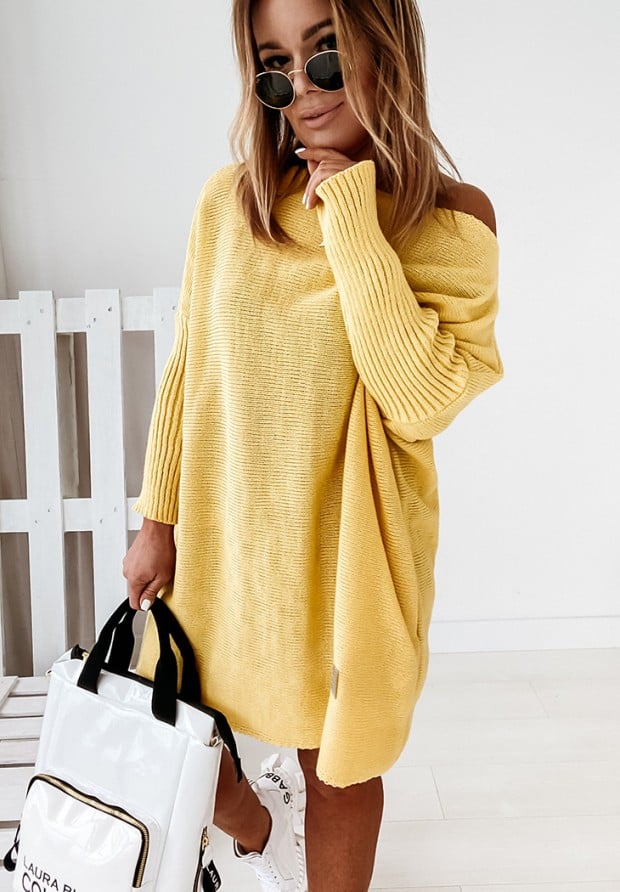Dzianinowy sweter sukienka oversize California żółty