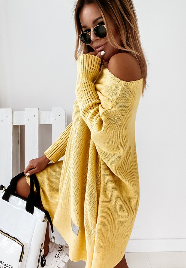 Dzianinowy sweter sukienka oversize California żółty