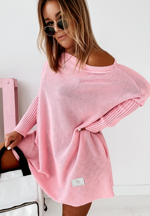 Dzianinowy sweter sukienka oversize California różowy