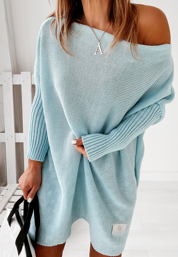 Dzianinowy sweter sukienka oversize California jasnoniebieski