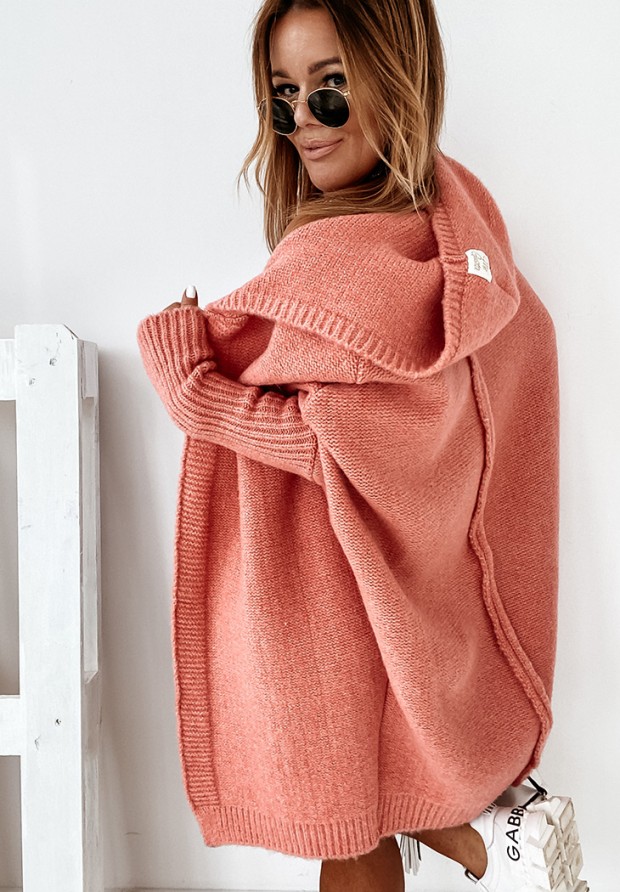 Long oversize cardigan with hood Montevista coral