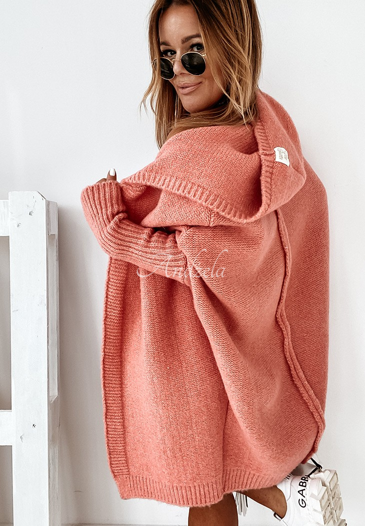 Long oversize cardigan with hood Montevista coral