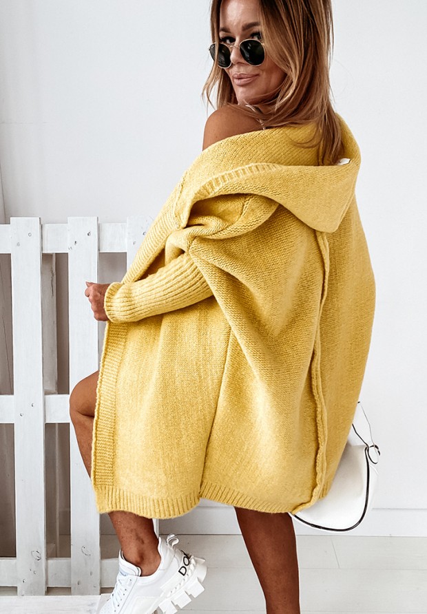 Long oversize cardigan with hood Montevista yellow