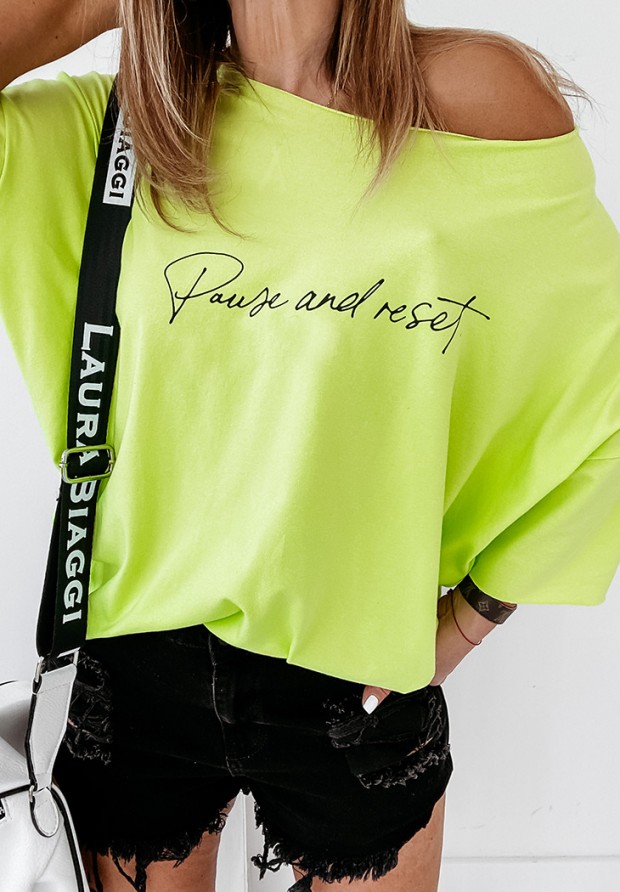 T-shirt oversize Pause And Reset limonkowy